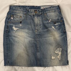 Distressed Blue Denim Mini Skirt